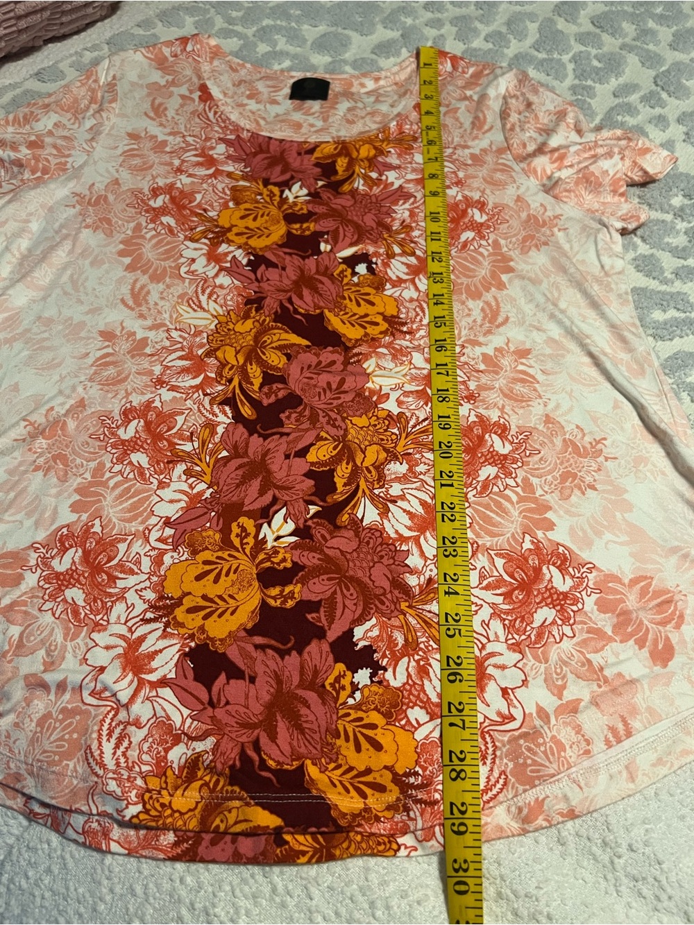 JM Collection Coral Floral Scoop-Neck Top with Mustard Center Panel - Picture 3 of 6